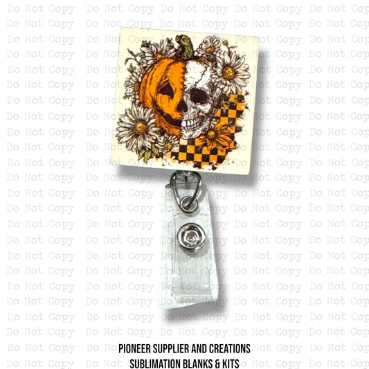Pumpkin Skull Badge Reel Sublimation Blanks | Set of 2