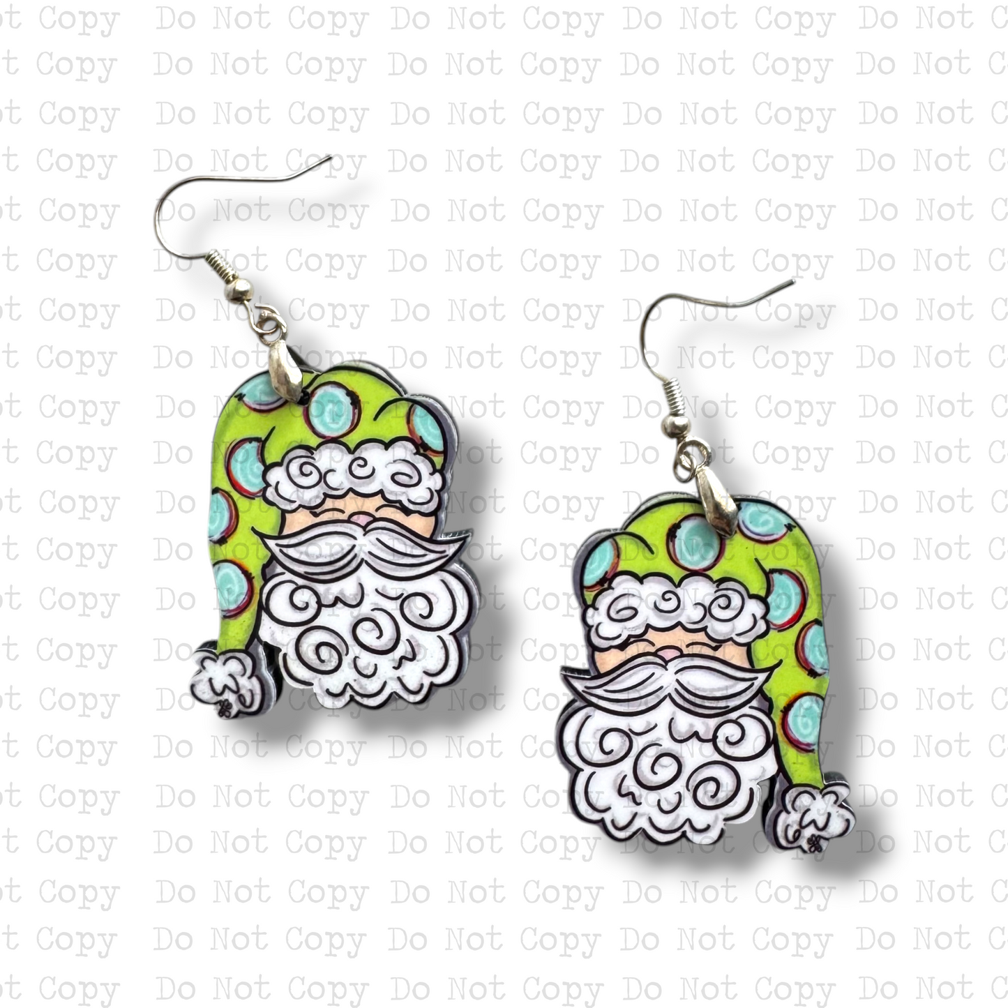 Whimsical Green Hat Santa Earring Sublimation Blank Kit
