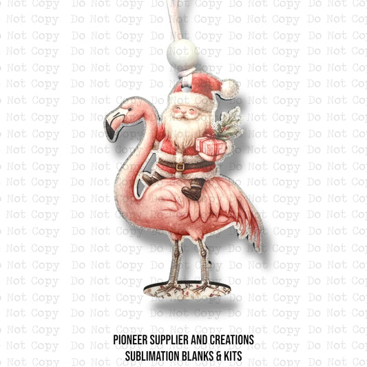 Santa Riding Flamingo Ornament Sublimation Blank