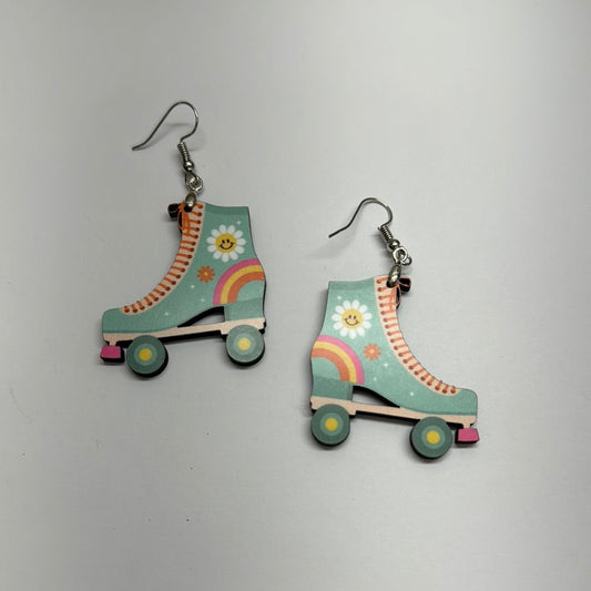 Teal Smiley Skate Finished Earring