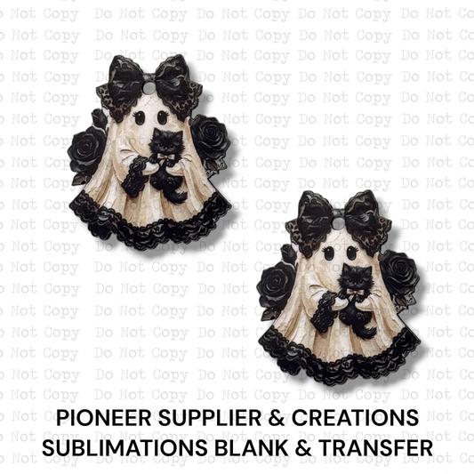 Goth Ghost Black Cat Mini Ornaments Sublimation Blank | Set of 2