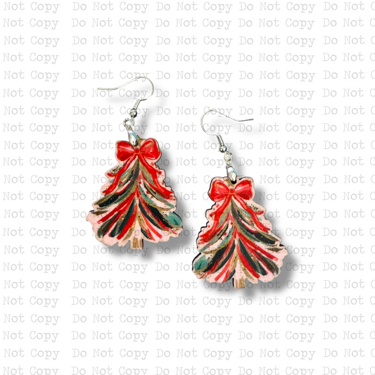 Red Brushstroke Tree Earring Sublimation Blank Kit