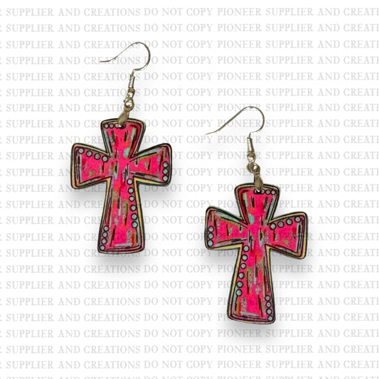 Pink Cross Earring Sublimation Blanks | Exclusive Pixel Pop
