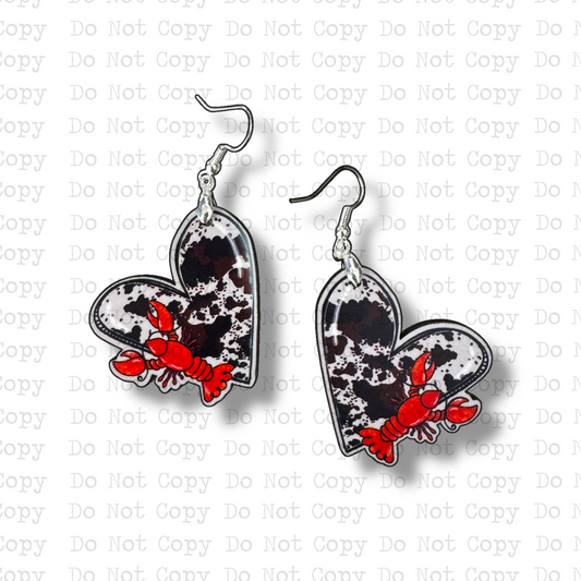Crawfish Cowhide Heart Earring Sublimation Blank Kit
