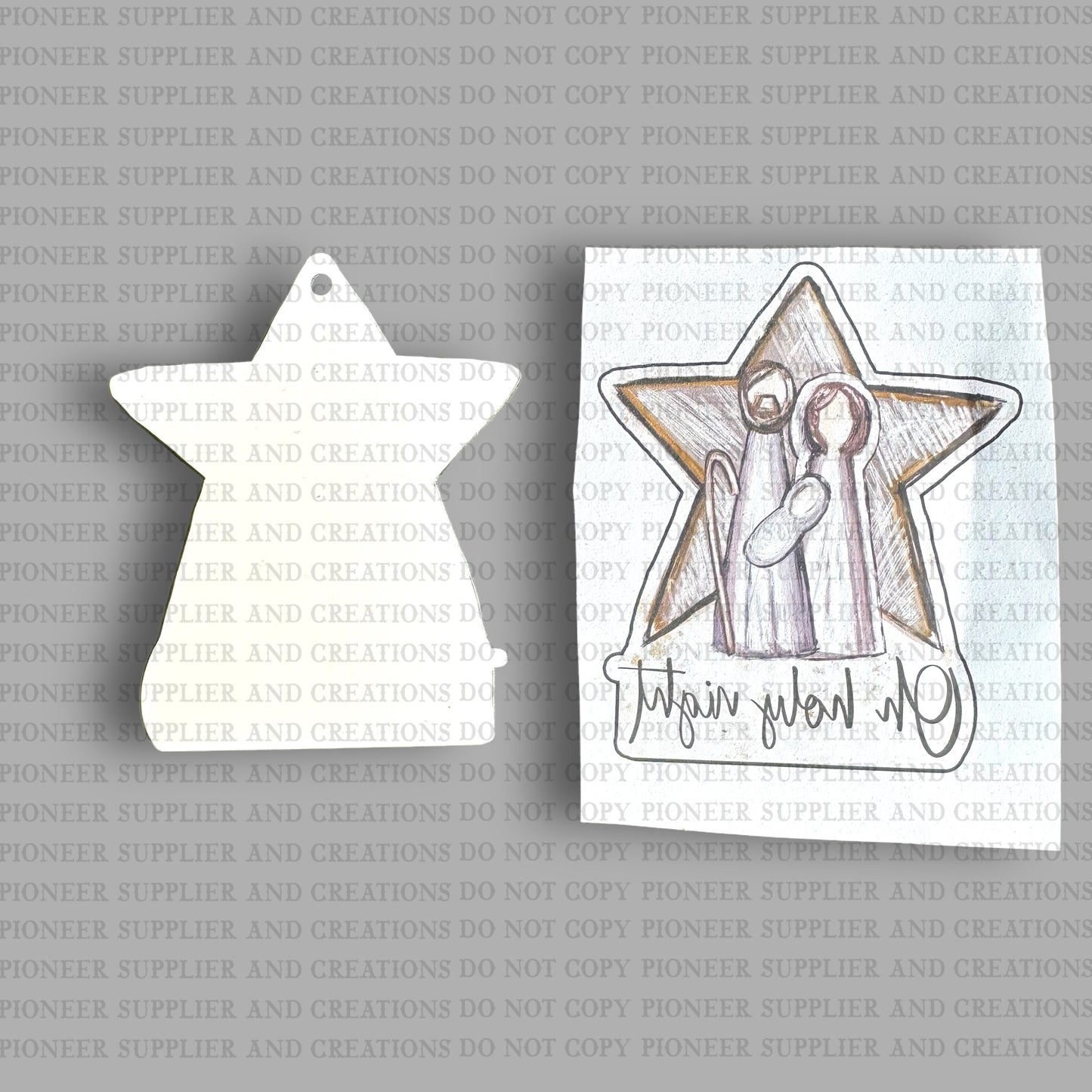 Oh Holy Night Star Ornament Sublimation Blank and Transfer | Exclusive