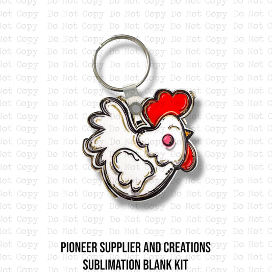 Whimsical White Chicken Keychain Sublimation Blank Kit