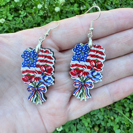 Flag Floral Bouquet Earring Sublimation Blank Kit