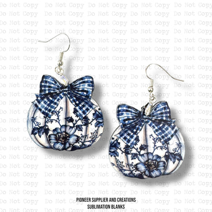 Blue Floral Pumpkin Earring Sublimation Blank Kit | Exclusive