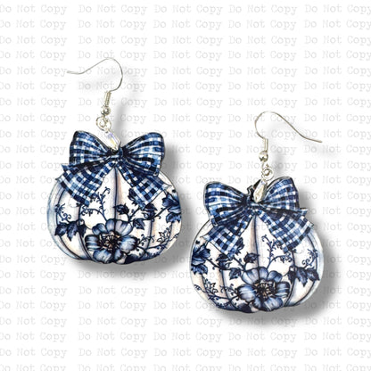 Blue Floral Pumpkin Earring Sublimation Blank Kit | Exclusive