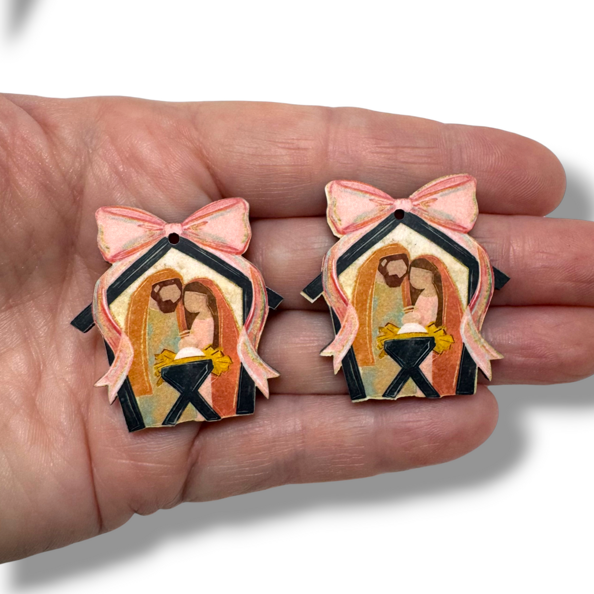 Peachy Pink Bow Nativity Earring Sublimation Blanks | AED