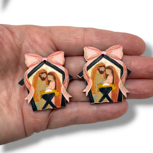 Peachy Pink Bow Nativity Earring Sublimation Blanks | AED