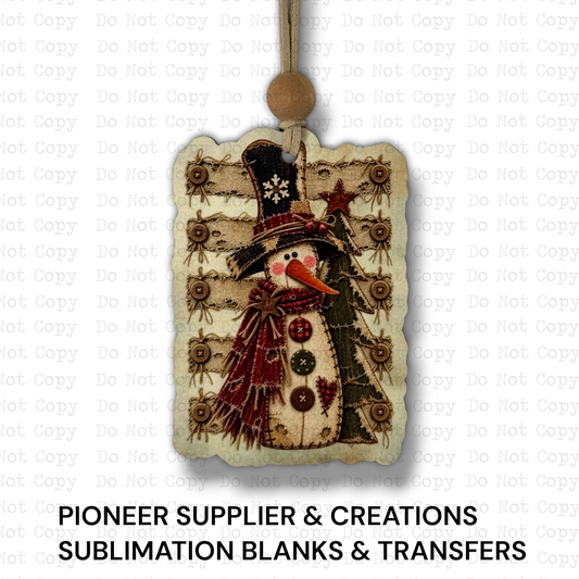 Rustic Snowman with Tree Ornament Sublimation Blank