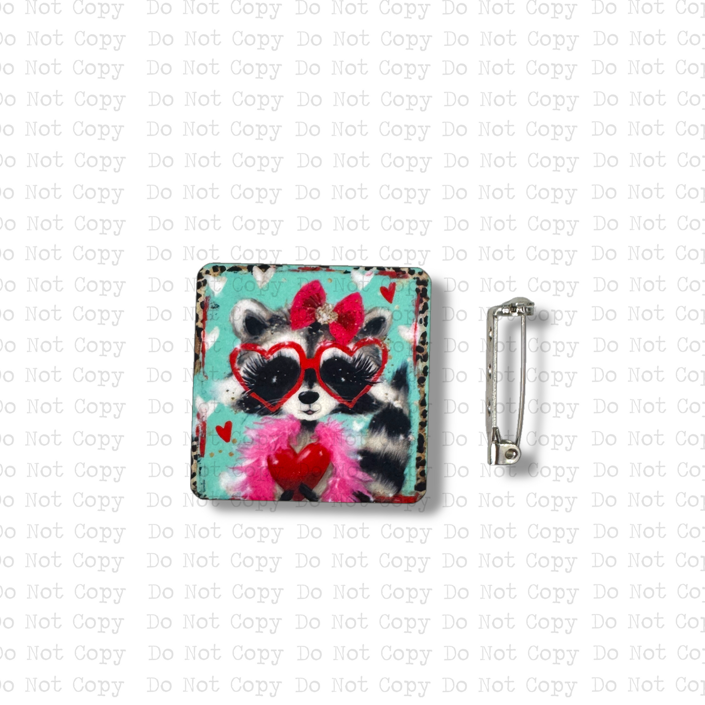 Raccoon Valentine Lapel Pin Sublimation Blank Kit | Set of 2