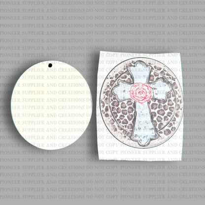 Cheetah Rose Cross Ornament Sublimation Blank and Transfer | Exclusive