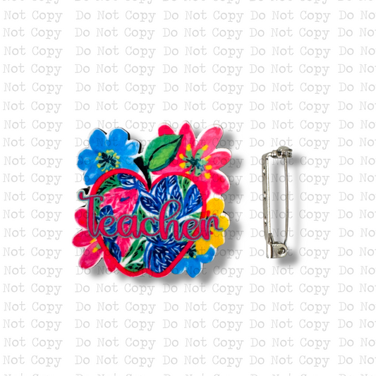 Floral Teacher Lapel Pin Sublimation Blank Kit | Set of 2