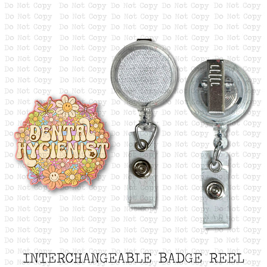 Dental Hygienist Retro Floral Badge Reel Sublimation Blank | Exclusive