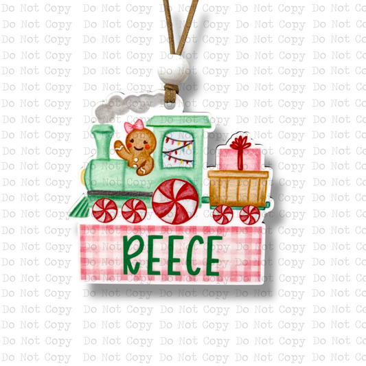 Gingerbread Train Girl Name Plate Ornament Sublimation Blank | Monogram Moments