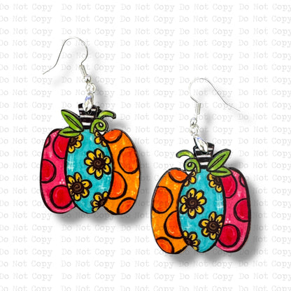 Whimsical Flower Pumpkin Earring Sublimation Blanks | Exclusive Alicia Ray Art