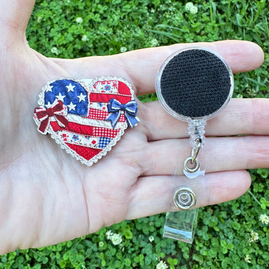 Patriotic Denim Heart Badge Button Sublimation Blank | Set of 2