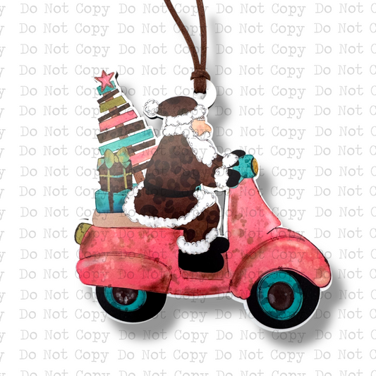 Pink Moped Santa Ornament Sublimation Blank