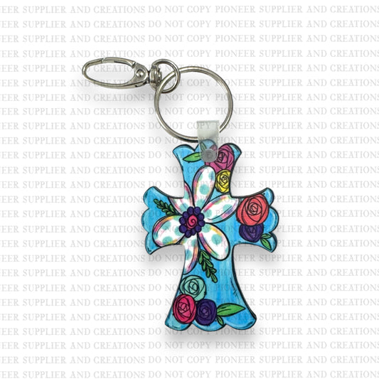 Blue Floral Keychain Bag Tag Sublimation Blank | Exclusive Alicia Ray Art