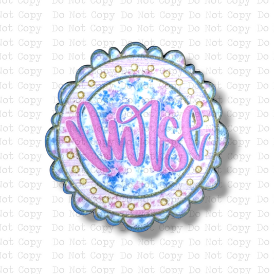 Nurse Floral Scalloped Badge Button Sublimation Blank | Set of 2 CRC