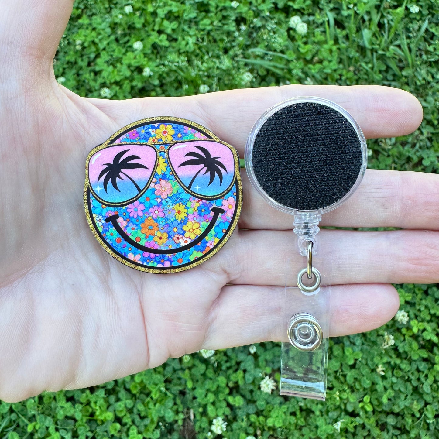 Tropical Flower Smiley Badge Button Sublimation Blank | Set of 2