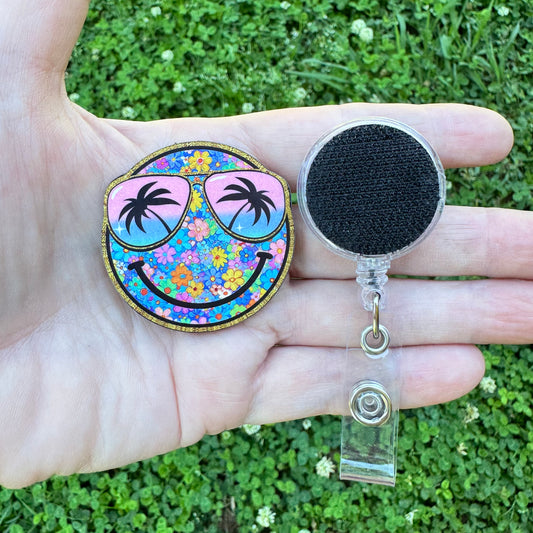 Tropical Flower Smiley Badge Button Sublimation Blank | Set of 2