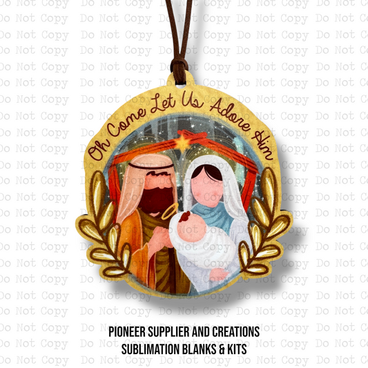 Oh Come Let Us Adore Him Floral Ornament Sublimation Blank