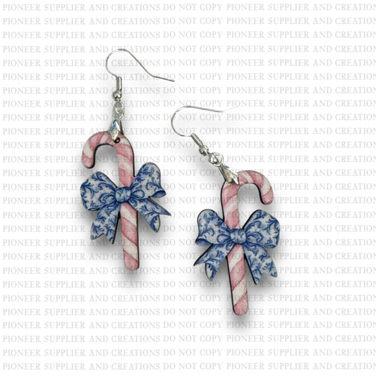 Candy Cane Toile Earring Sublimation Blank Kits w/ transfers and hardware) | Exclusive