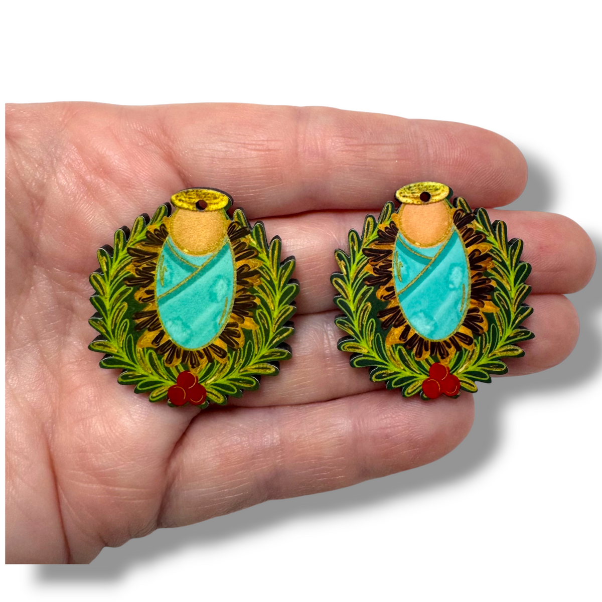 Baby Jesus In Wreath Earring Sublimation Blanks | SPS