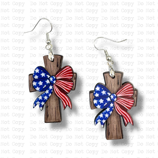 Patriotic Bow Cross Earring Sublimation Blanks | ARA