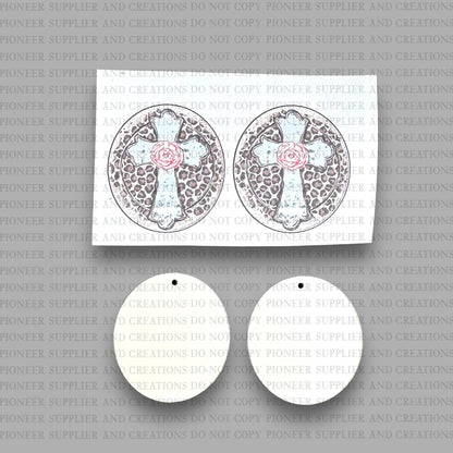 Cheetah Rose Cross Earring Sublimation Blank Kits w/ transfers and hardware) | Exclusive