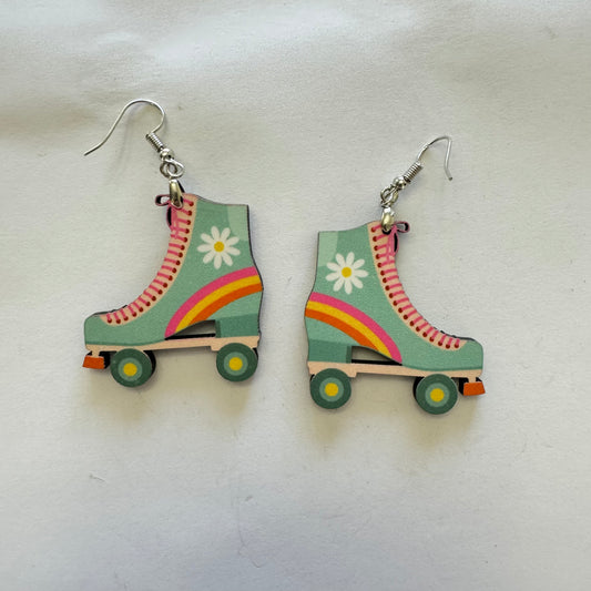 Teal Daisy Skates Finished Earring