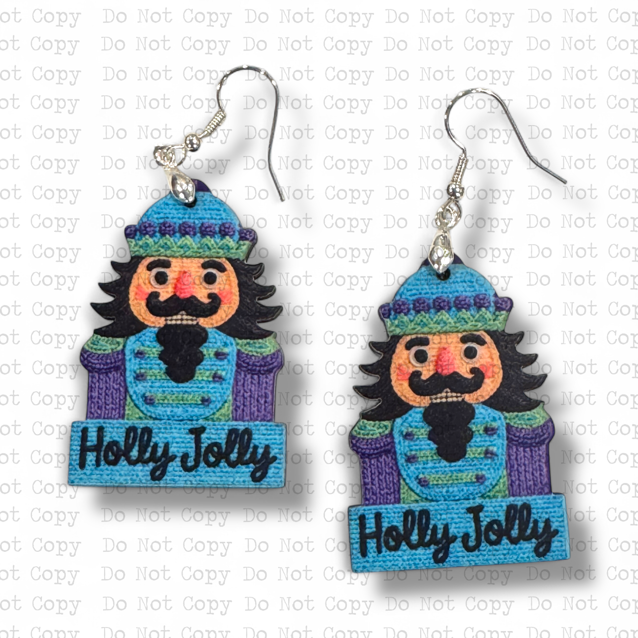 Blue Yarn Nutcracker Earring Sublimation Blank Kit