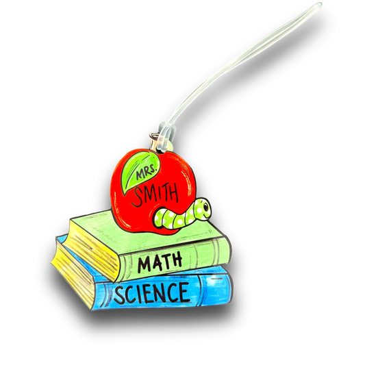 Stacked Books with Apple Bag Tag Sublimation Blank | Tina Braddock