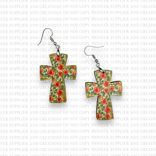 Floral Cross Earring Sublimation Blanks | Exclusive Alicia Ray Art
