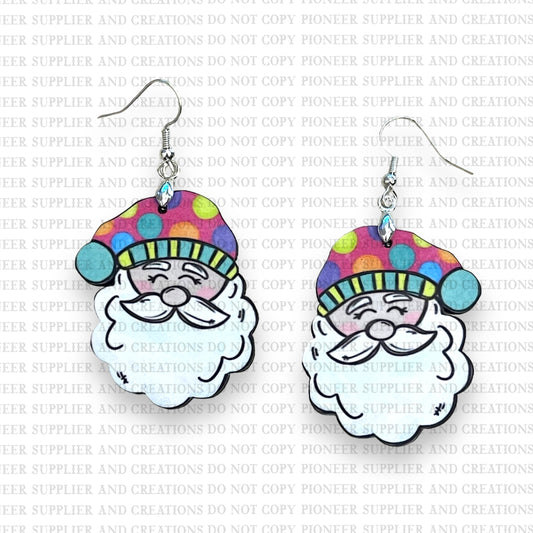 Colorful Polkadot Hat Santa Earring Sublimation Blanks | Exclusive Alicia Ray Art