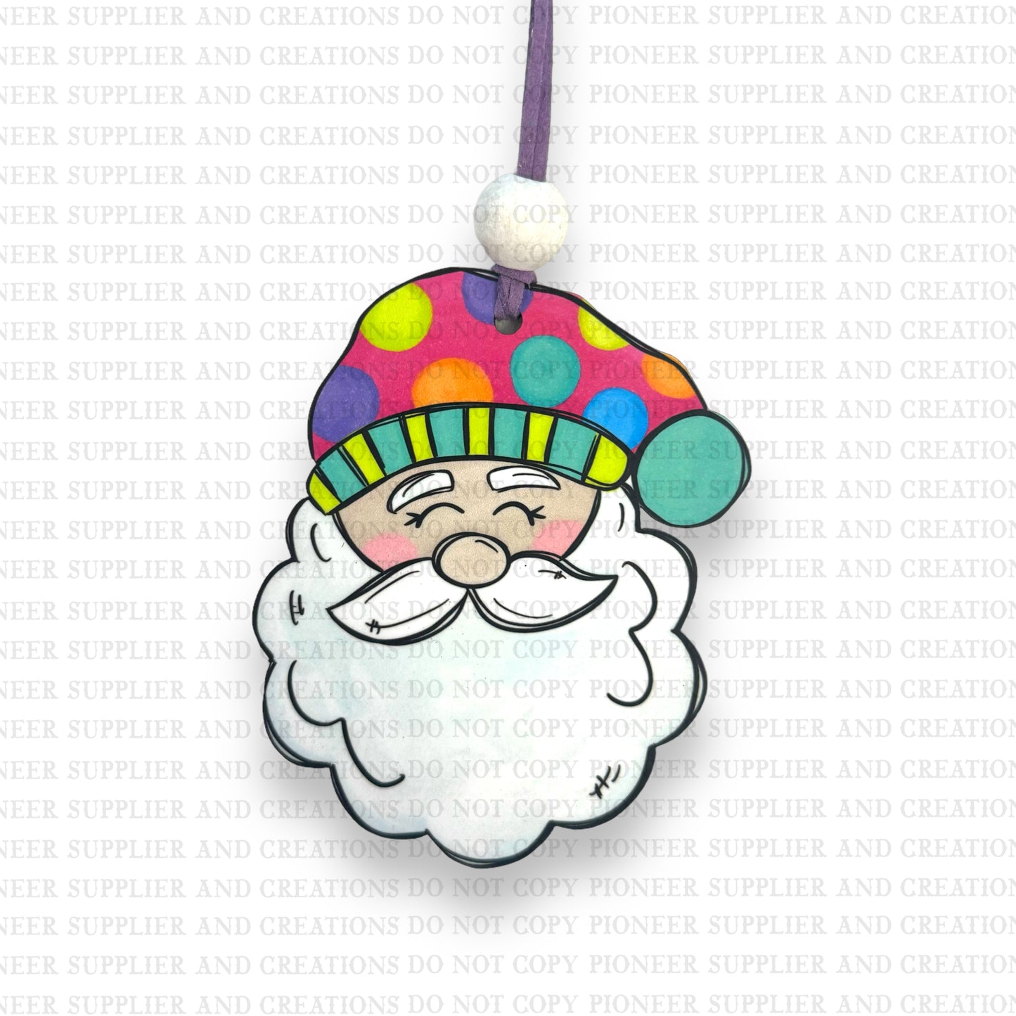Colorful Polkadot Hat Santa Ornament Sublimation Blank with TRANSFER OPTION | Exclusive Alicia Ray Art