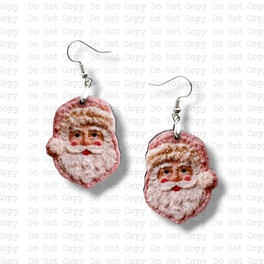Pink Santa Faux Threaded Earring Sublimation Blank Kit | TGDD