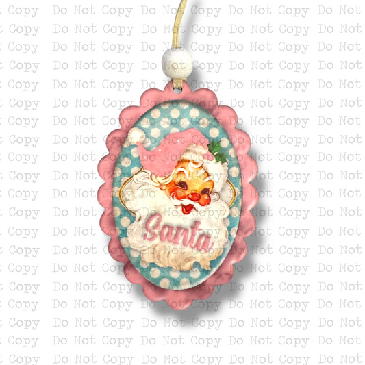 Retro Pink Santa Ornament Sublimation Blank