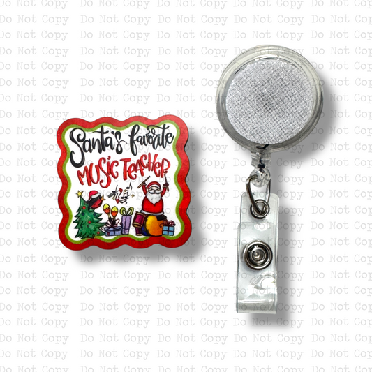 Santa's Music Teacher Badge Button Sublimation Blank | Set of 2