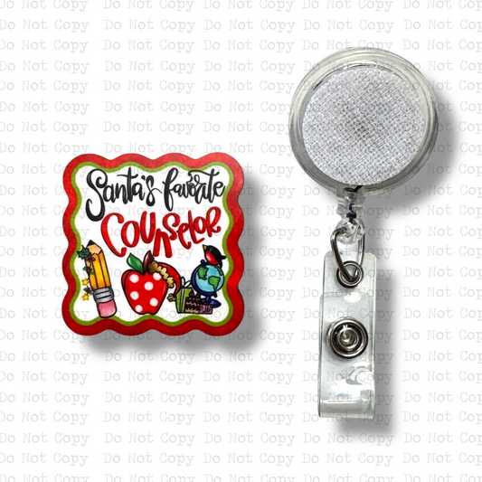 Santa's Favorite Counselor Badge Button Sublimation Blank | Set of 2 AAS