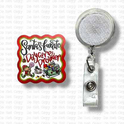 Santa's Favorite Daycare Provider Badge Button Sublimation Blank | Set of 2 AAS