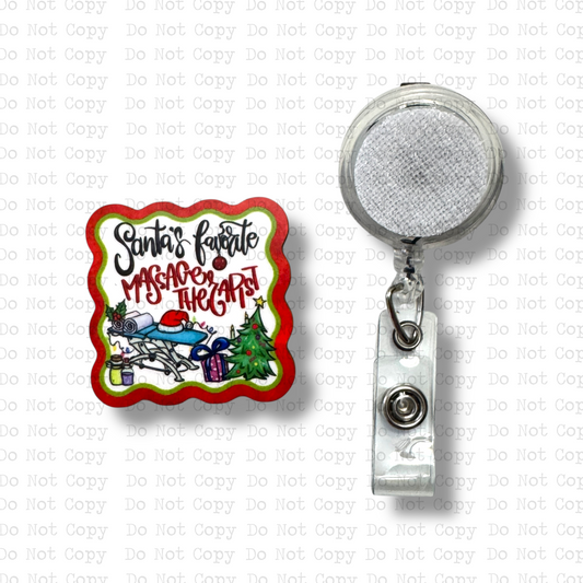 Santa's Favorite Massage Therapist Badge Button Sublimation Blank | Set of 2 AAS