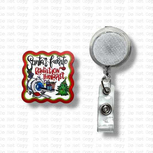 Santa's Favorite Radiation Therapist Badge Button Sublimation Blank | Set of 2 AAS