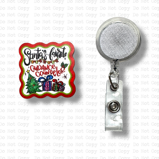 Santa's Favorite Guidance Counselor Badge Button Sublimation Blank | Set of 2 AAS