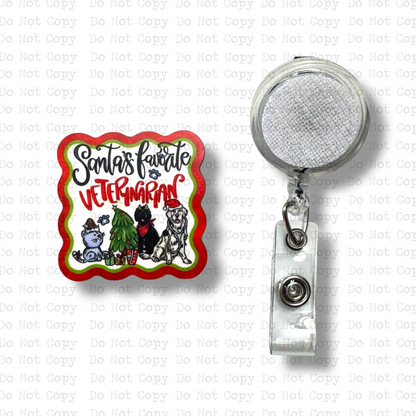 Santa's Favorite Veterinarian Badge Button Sublimation Blank | Set of 2 AAS