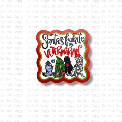 Santa's Favorite Veterinarian Badge Button Sublimation Blank | Set of 2 AAS