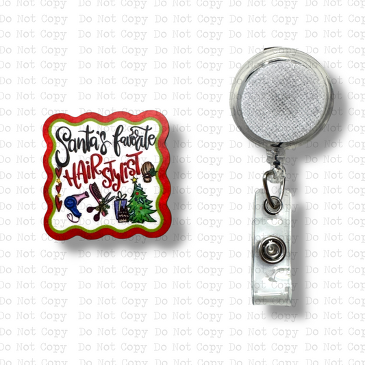 Santa's Favorite Hair Stylist Badge Button Sublimation Blank | Set of 2 AAS